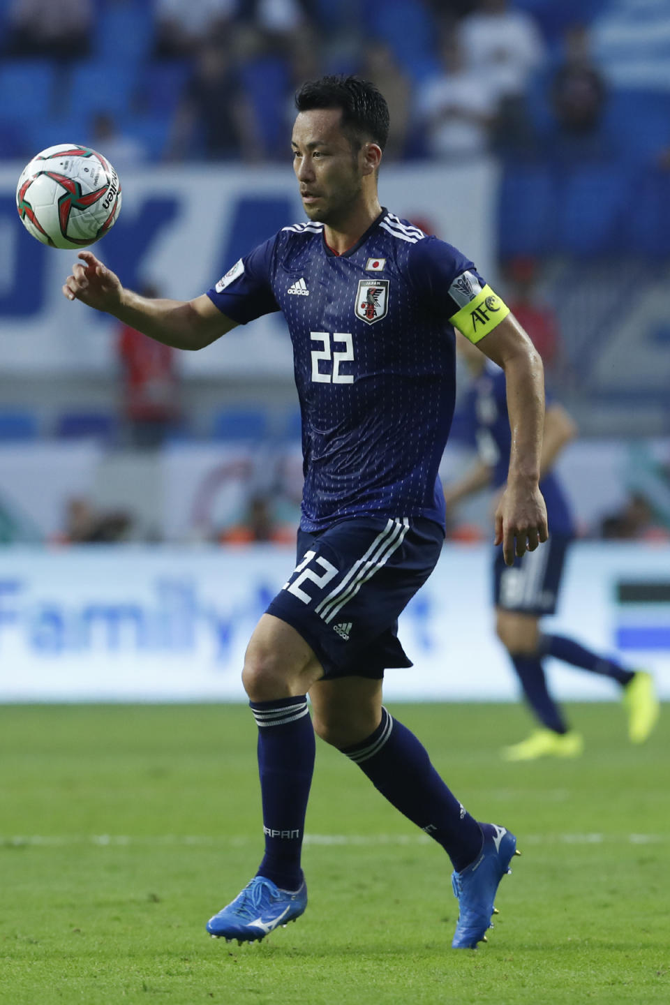 Japan's defender Maya Yoshida controls the ball during the AFC Asian Cup quarterfinal soccer match between Japan and Vietnam at Al Maktoum Stadium in Dubai, United Arab Emirates, Thursday, Jan. 24, 2019. (AP Photo/Hassan Ammar)