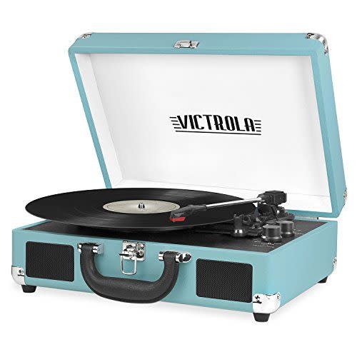 9) Victrola Vintage 3-Speed Bluetooth Portable Suitcase Record Player with Built-in Speakers | Upgraded Turntable Audio Sound| Includes Extra Stylus | Aqua Turquoise (VSC-550BT-TU)