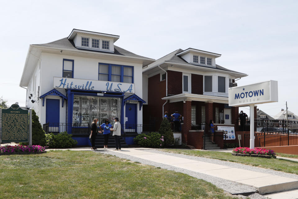 The exterior view of the Motown Museum is seen, Wednesday, July 15, 2020, in Detroit. The Detroit building where Berry Gordy Jr. built his music empire reopened its doors to the public on Wednesday. It had been closed since March due to the coronavirus pandemic. (AP Photo/Carlos Osorio)