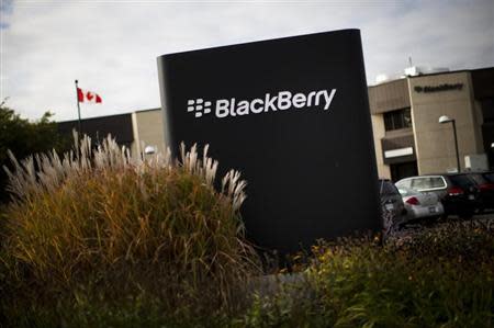 A sign is seen at the Blackberry campus in Waterloo, September 23, 2013. REUTERS/Mark Blinch