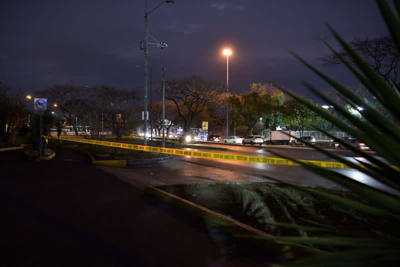 Cordoned-off area where Ecuadorean prosecutor Cesar Suarez was killed, in Guayaquil