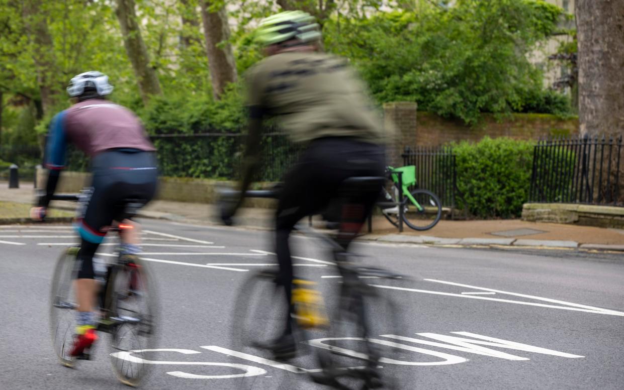 Road cyclists in Regents Park