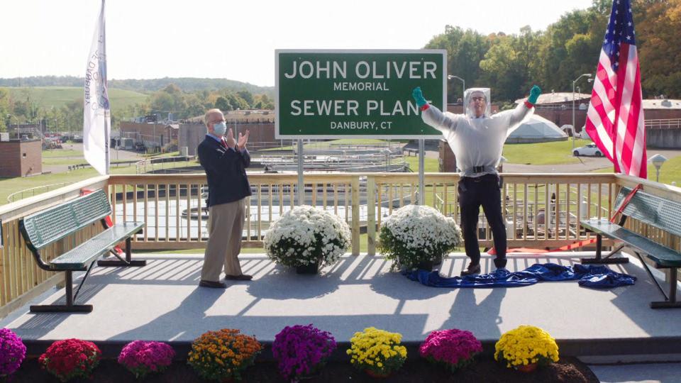 The mayor of Danbury, Conn., "memorialized" a still-alive John Oliver by naming a sewage treatment plant after him following an extended dare on HBO's 'Last Week Tonight.'