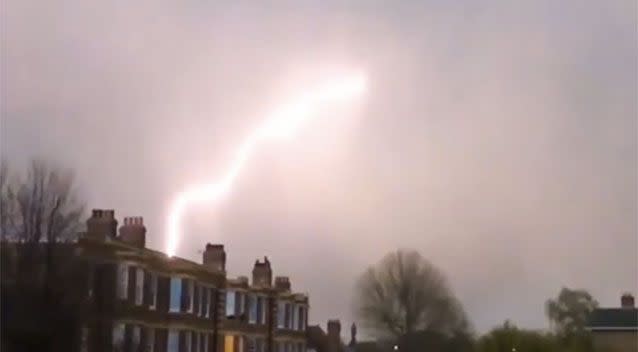 The moment a plane was struck in the sky. Source: Twitter/Sam Van Tilburgh.