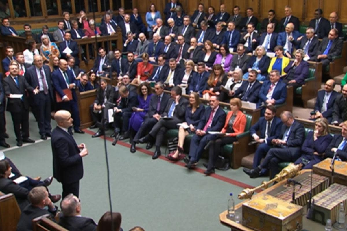 Stephen Flynn faced jeers from the Tory benches as he brought up independence at PMQs <i>(Image: Westminster TV)</i>