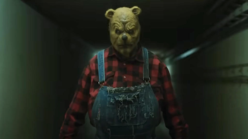  Winnie the Pooh in overalls in Winnie the Pooh: Blood and Honey 2. 
