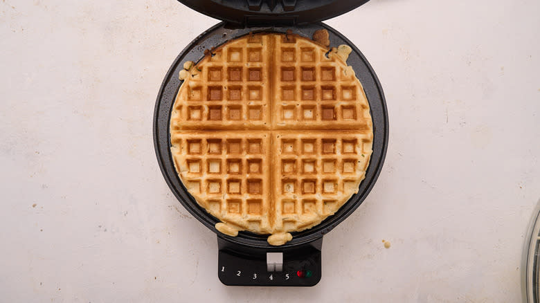 cooked waffle in waffle iron