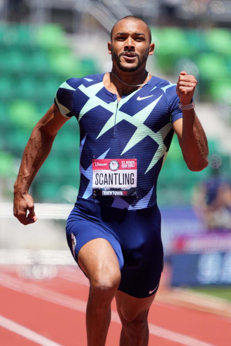 Garrett Scantling runs 10.53 in the decathlon during the U.S. Olympic Trials. The Episcopal graduate placed first in the national championships earlier this year, but is not on USA Track & Field's roster for Oregon.