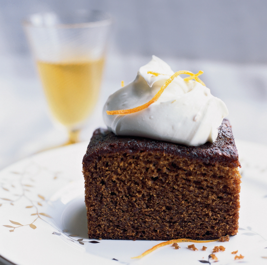 Molasses-Gingerbread Cake with Mascarpone Cream This supermoist cake, flavored with molasses for a mellow sweetness, is excellent with wine-poached pears or a topping of whipped mascarpone and sugary, slightly bitter confited orange peel. Get the recipe here. (Photograph by Con Poulos)