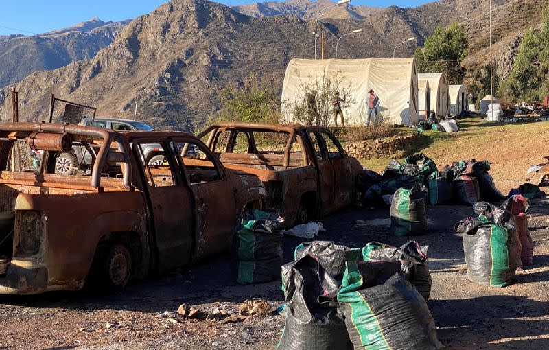 Cars burned that belong to Grupo Mexico's Southern Copper by unknown persons in Peru