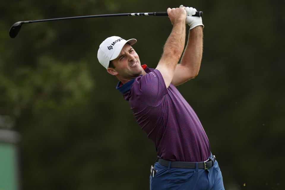 Denny McCarthy tees off on the fifth hole during the first round of the Travelers Championship golf tournament at TPC River Highlands, Thursday, June 22, 2023, in Cromwell, Conn. (AP Photo/Frank Franklin II)