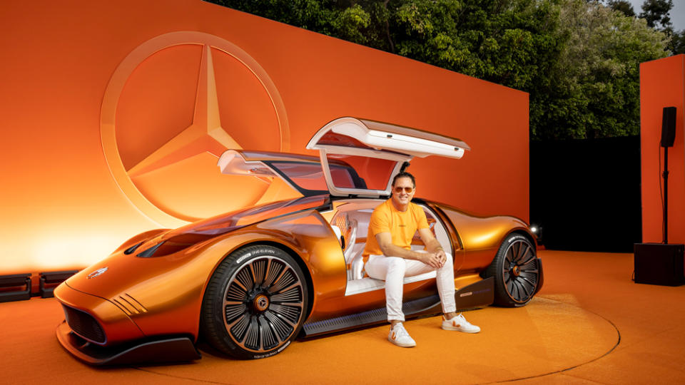 Gorden Wagener, chief design officer for Mercedes-Benz, sits in the Vision One-Eleven concept car.