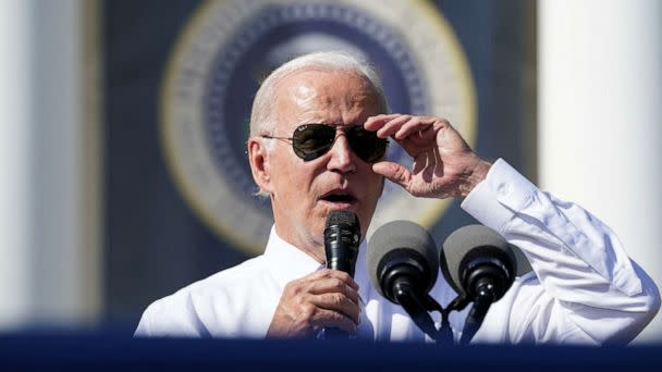 PHOTO: President Joe Biden delivers remarks as he celebrates the enactment of the 'Inflation Reduction Act of 2022,' which Biden signed into law in August, on the South Lawn at the White House in Washington, Sept. 13, 2022. (Kevin Lamarque/Reuters)