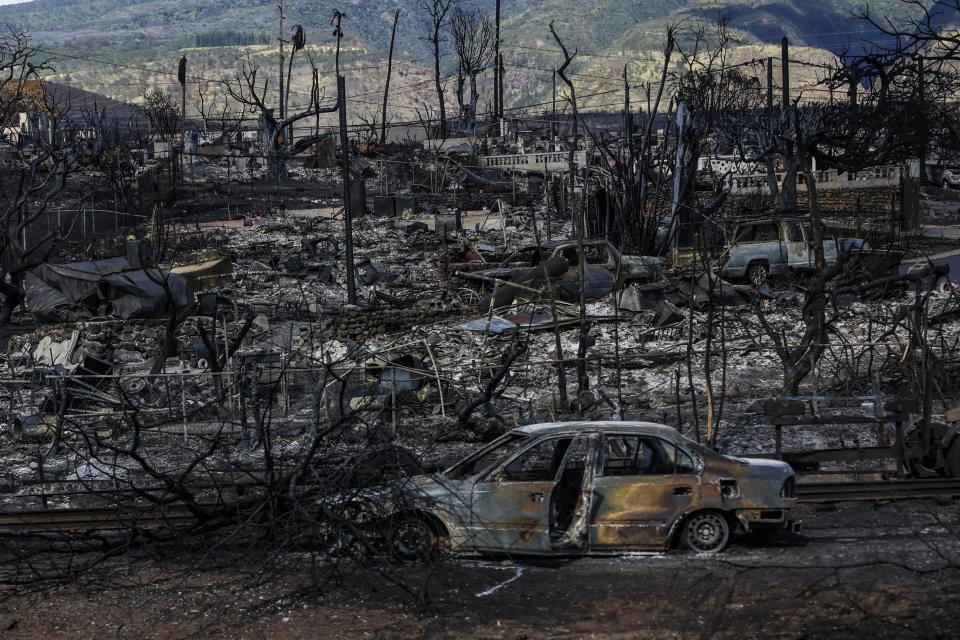 A view of destruction from Hwy 30 days after a fierce wildfire destroyed the town