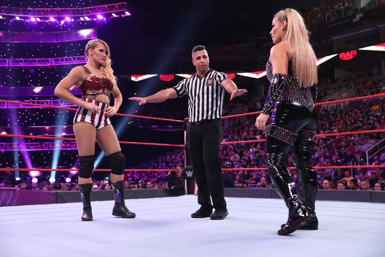 Natalya and Lacey Evans perform at a WWE show. (Photo Courtesy of WWE)