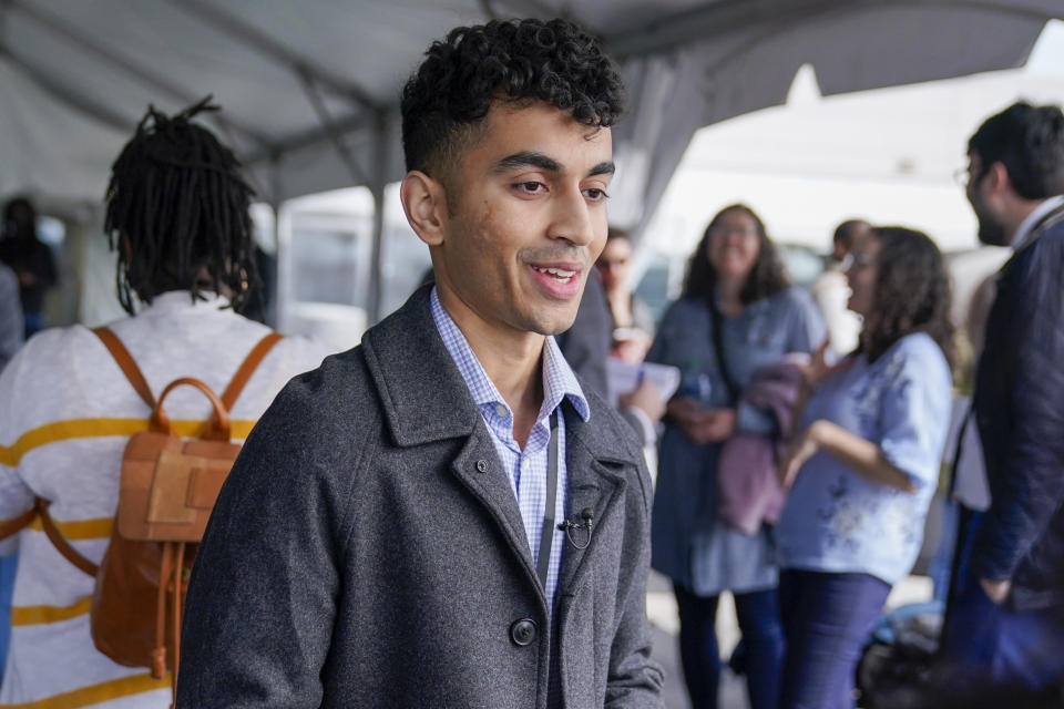 TikTok influencer Gohar Khan speaks during a media availability, Wednesday, March 22, 2023, in Washington. (AP Photo/Jess Rapfogel)