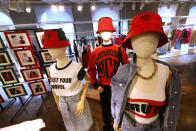 In this Feb. 20, 2020, photo, items from H&M’s new street wear collection are displayed at a store in New York. The collection was designed in collaboration with Ruth Carter, the Academy-Award winning designer behind the costumes for films such as “Black Panther” and “Malcolm X." It debuted as more companies and brands are getting into the business of Black History Month but also trying not to leave the impression that African American consumers are important just once a year. (AP Photo/Richard Drew)