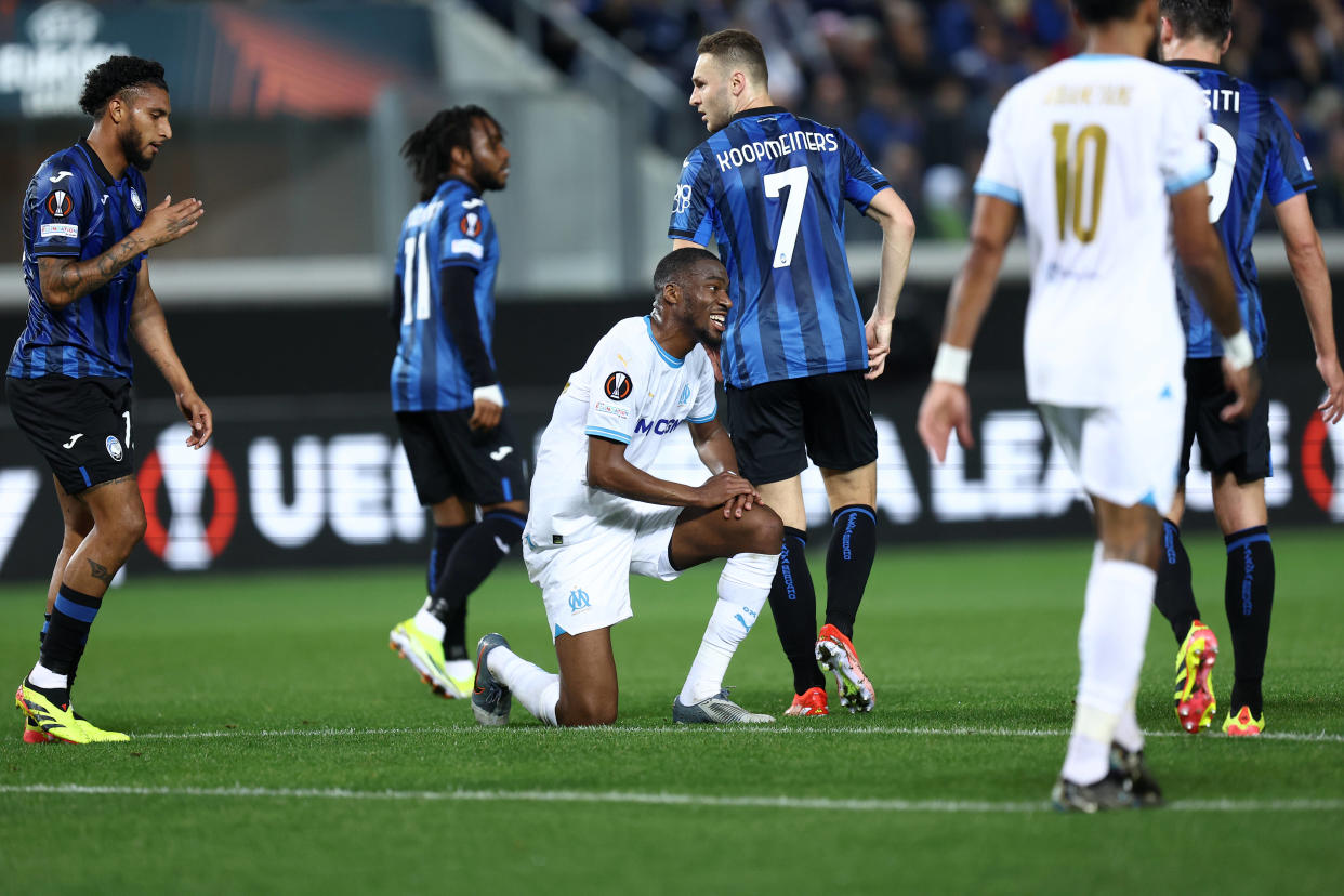 Le milieu de terrain de l’OM, Geoffrey Kondogbia sans solution au cours de la demi-finale retour de Ligue Europa ce jeudi 9 mai face à l’Atalanta Bergame.