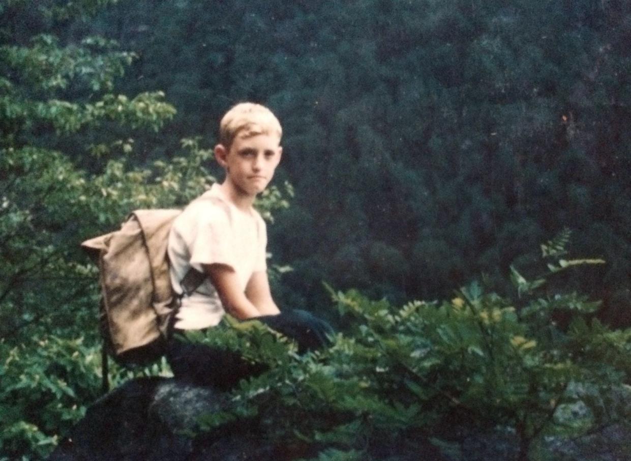 A photo of Jim Huff as a child on the trail climbing Mount LeConte. Jim Huff went on to co-own the LeConte Lodge from 1976 to 1989, carrying the torch of his uncle and the lodge's original founder Jack Huff's legacy.