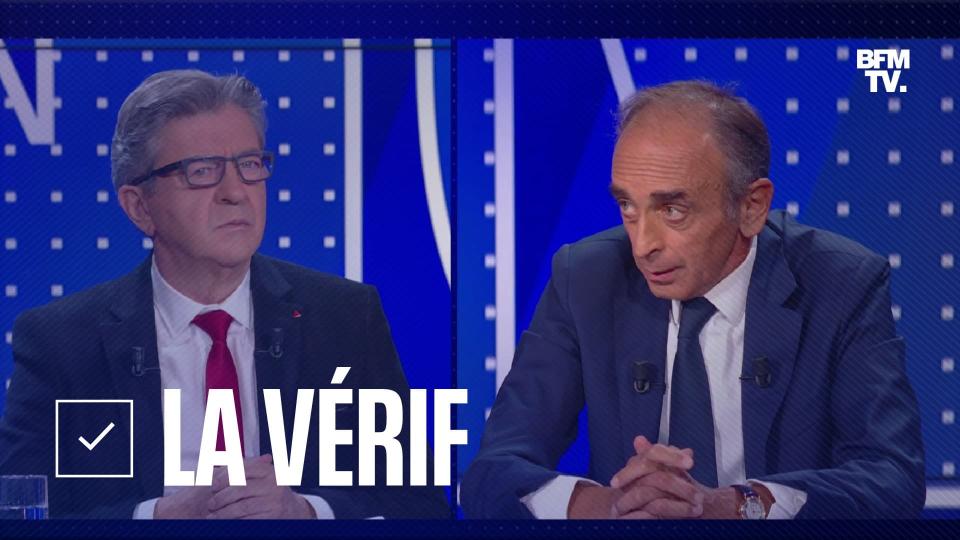 Jean-Luc Mélenchon face à Eric Zemmour sur le plateau de BFMTV, le 23 septembre 2021. - BFMTV