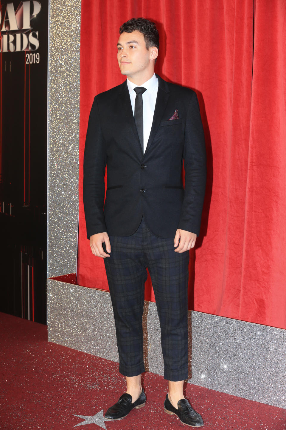 Harry Visinoni who plays Seb Franklin in Coronation Street attending the British Soap Awards 2019 held at the Lyric Theatre at The Lowry in Manchester.