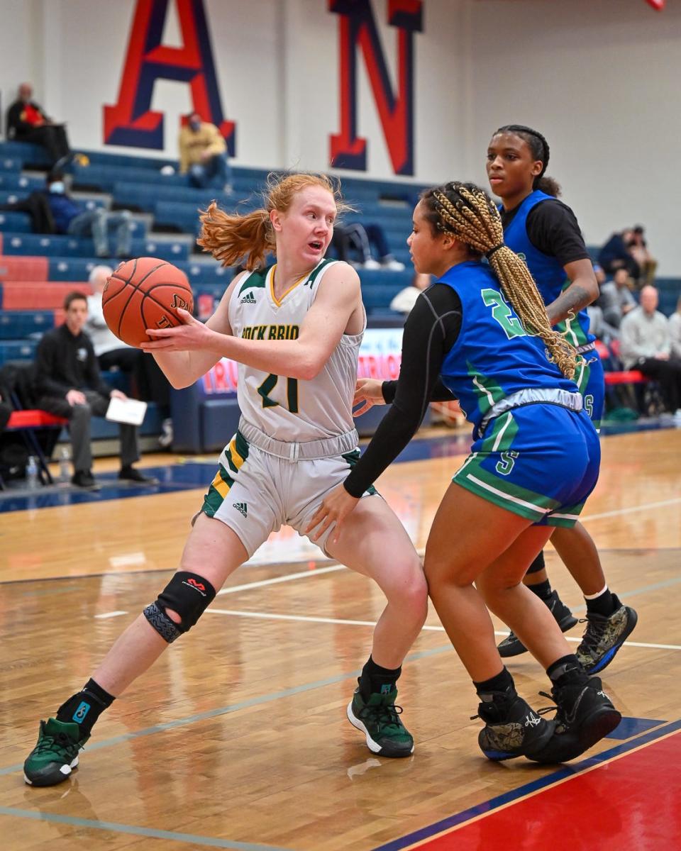 Rock Bridge's Averi Kroenke (21) looks to make a play during a game against Blue Springs South on Jan. 17 at Truman High School.