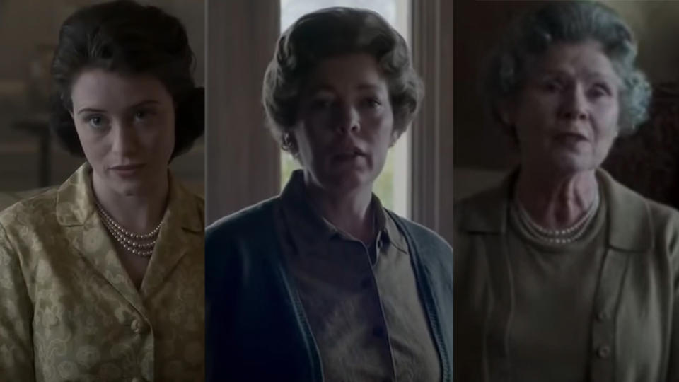 Claire Foy, Olivia Colman, and Imelda Staunton As Queen Elizabeth II - The Crown