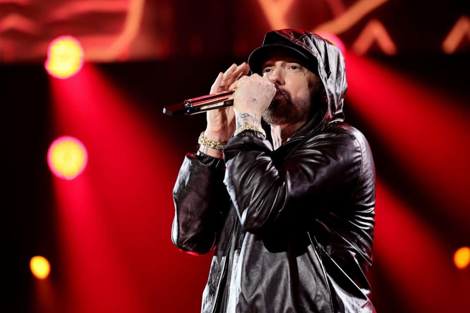 PHOTO: Eminem performs onstage during the 37th Annual Rock & Roll Hall of Fame Induction Ceremony, Nov. 5, 2022, in Los Angeles. (Theo Wargo/Getty Images for The Rock and Ro)