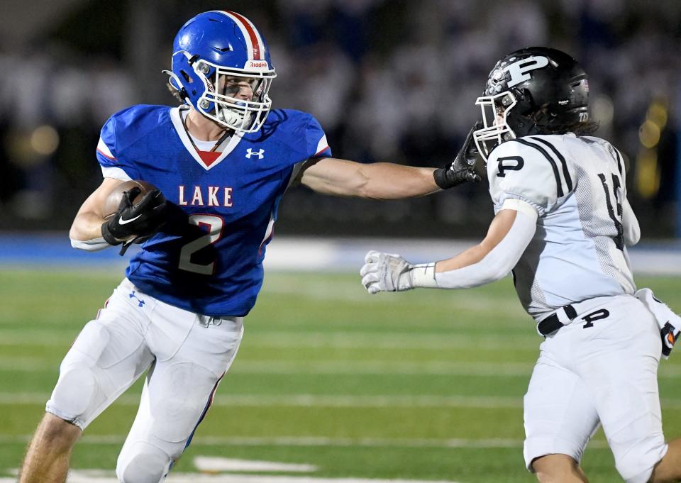 Lake running back Nathan Baker, shown in action a week ago, scored three TDs on Friday.