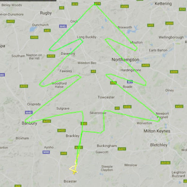 An imaginative pilot has created his own unusual Christmas tree - in the form of a festive flight plan.