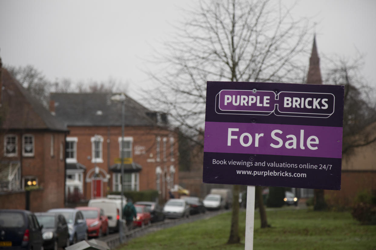 Purplebricks sign in Birmingham, UK. Photo by Mike Kemp/In PIctures via Getty Images.