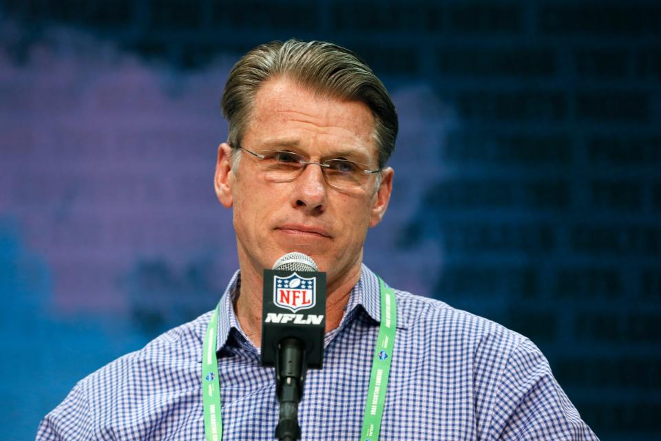 Minnesota Vikings general manager Rick Spielman speaks during a press conference at the scouting combine in Indianapolis, Feb. 25, 2020. (AP Photo/Charlie Neibergall, File)