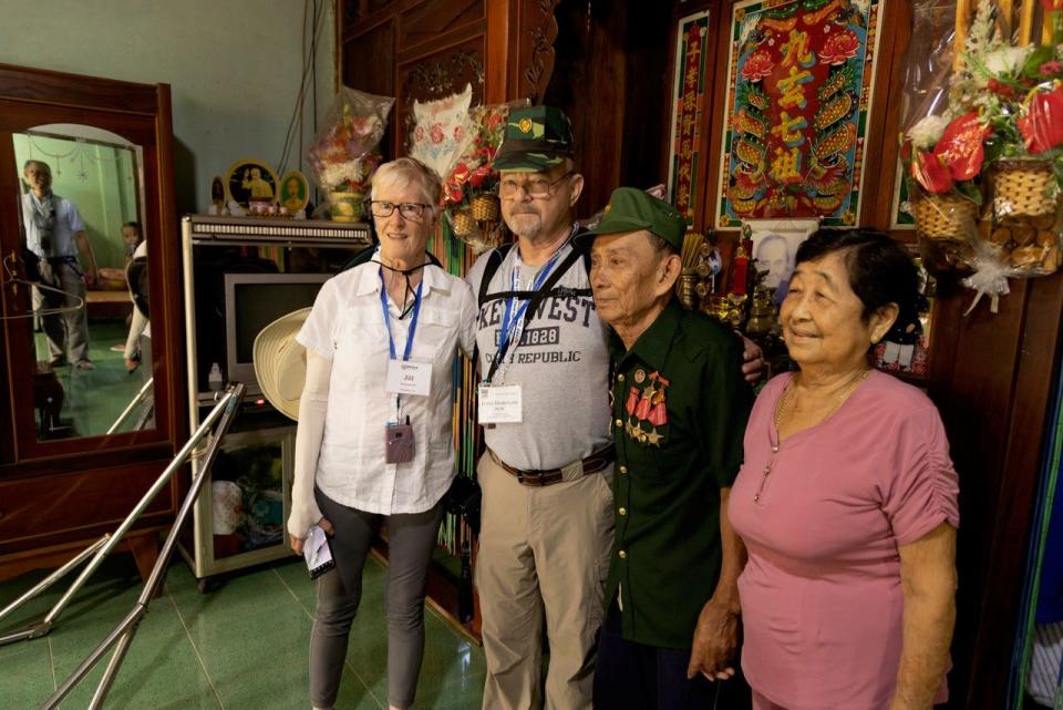 David Drummond (second from left) and his wife Jill Drummond (far left) meet with a former Viet Cong medic and his wife during the Drummonds' visit to Vietnam in 2023.