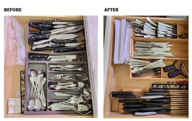 A stackable cutlery drawer organizer