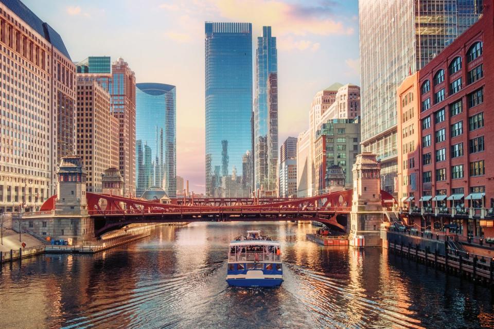 chicago river and cityscape