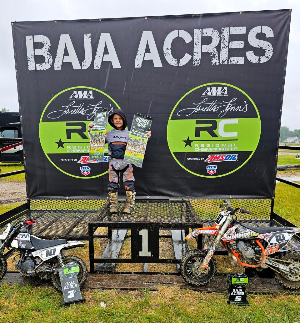 Bryce Hollinger, 6, of Marlboro Township, qualified for the national championship in Tennessee by finishing in the Top 6 at the Mid-East Youth Regional Championship at Baja Acres in Millington, Michigan, in early June.