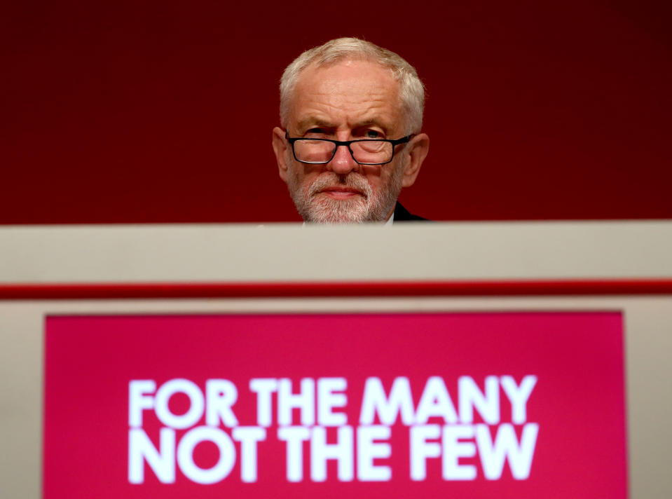 Jeremy Corbyn on stage during the Labour Party Conference at the Brighton Centre in Brighton.