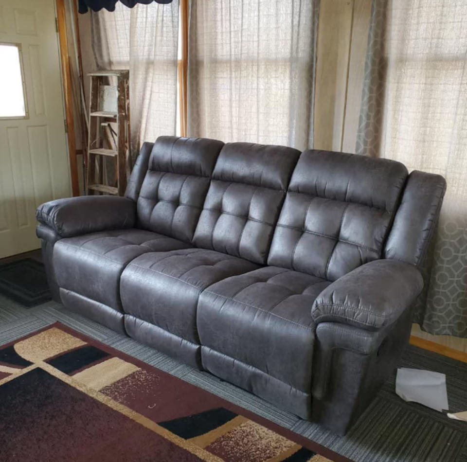 tufted dark silver recliner