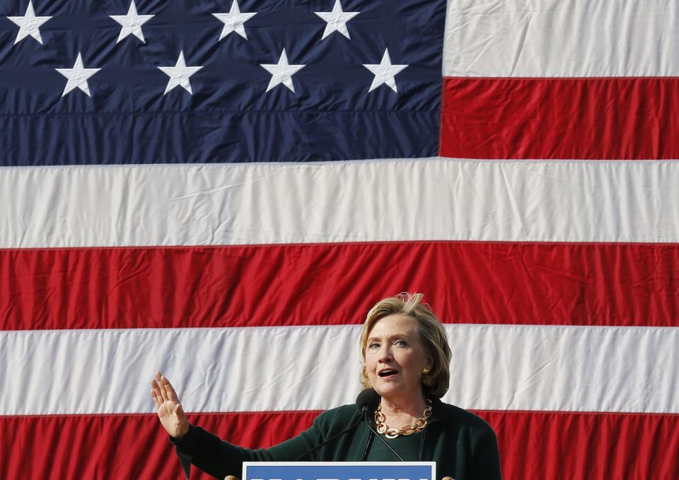 Former U.S. Secretary of State Hillary Clinton speaks at the 37th Harkin Steak Fry in Indianola, Iowa, September 14, 2014. REUTERS/Jim Young (UNITED STATES - Tags: POLITICS PROFILE)