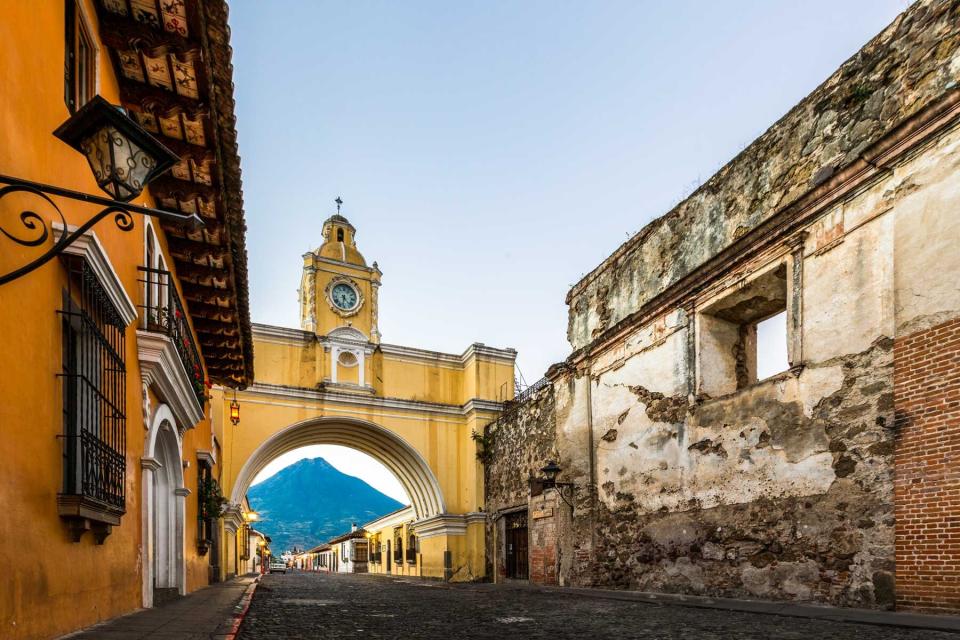 The yellow Arch of Antigua, in Antigua Guatemala, voted one of the best cities in the world