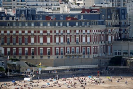 A general view shows the beach and the Hotel du Palais summit venue ahead of the G7 Summit in the French coastal resort of Biarritz