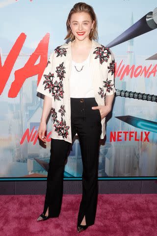 <p>Rob Kim/Getty </p> Chloë Grace Moretz attends a screening of Netflix's 'Nimona' in New York City.