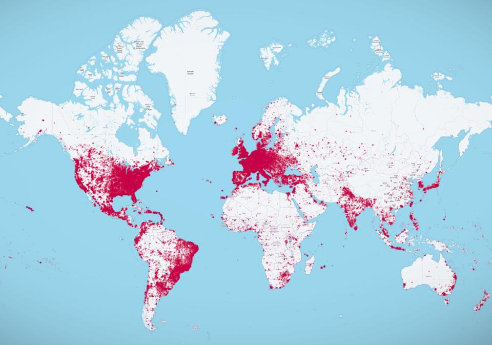 a photo showing mSpy's customers across the world, with large clusters across Europe, India, Japan, South America, the United Kingdom, and the United States.