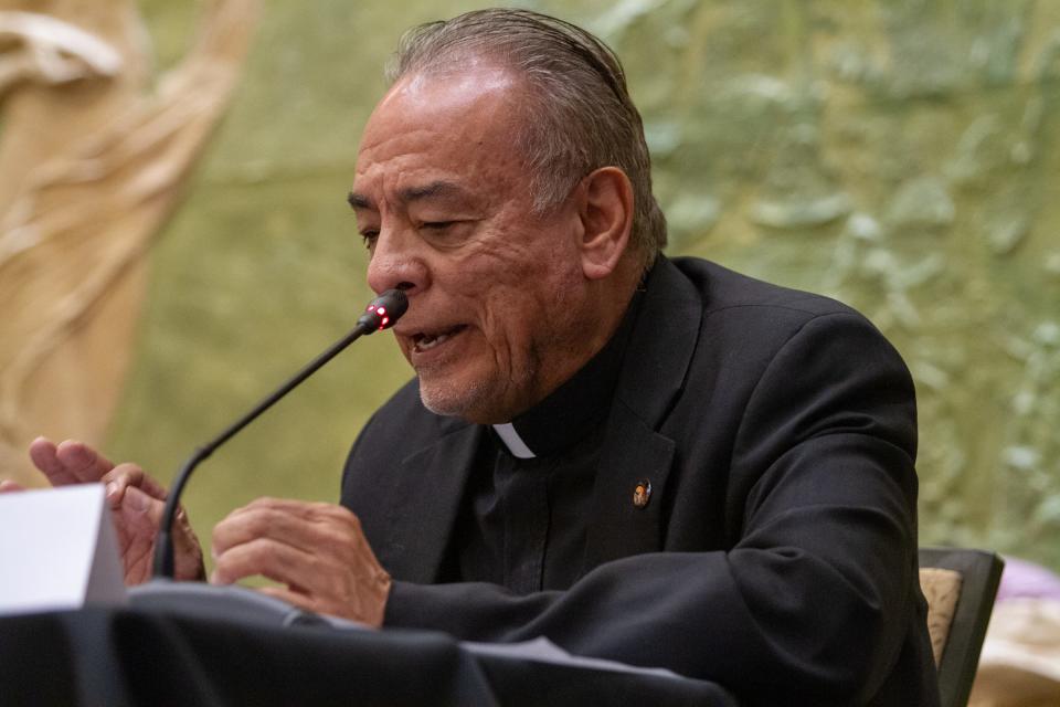 Msgr. Arturo J. Bañuelas, founder of the Hope Border Institute, speaks during the Anti-Defamation League's panel discussion understanding the roots and impact of extremism in Downtown El Paso on July 31, 2023.