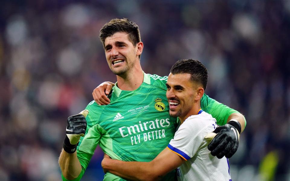 Thibaut Courtois celebrates with Dani Ceballos  (PA Wire)