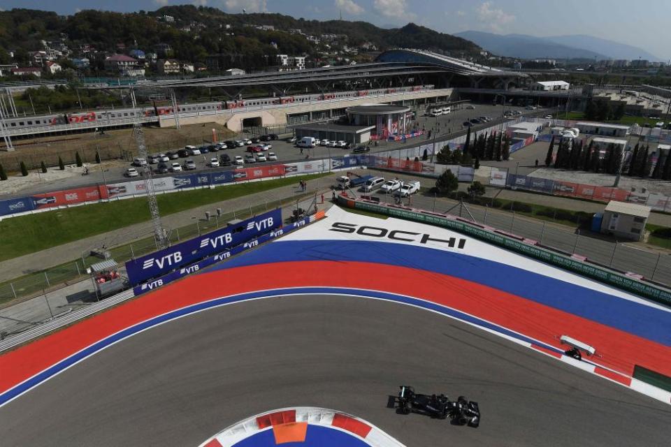 Mercedes’ Lewis Hamilton during the first practice session at the 2020 Russian Grand Prix.