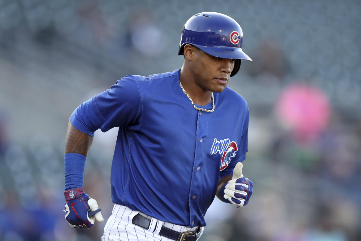 Addison Russell takes the field for the Iowa Cubs