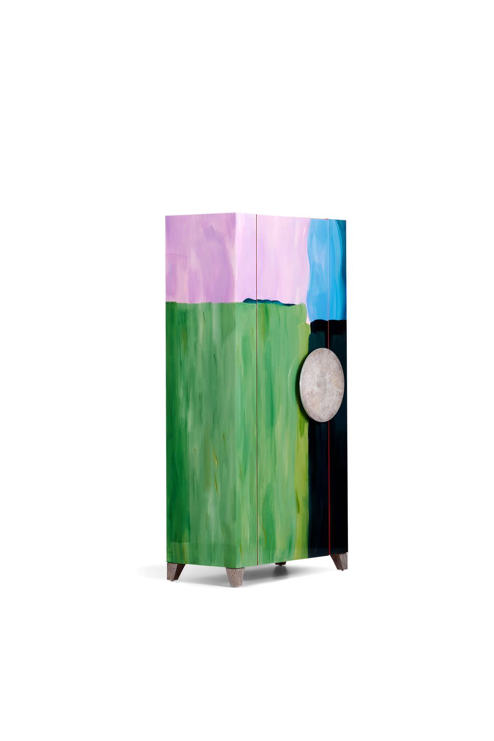 tall cabinet block color in green pink blue and black