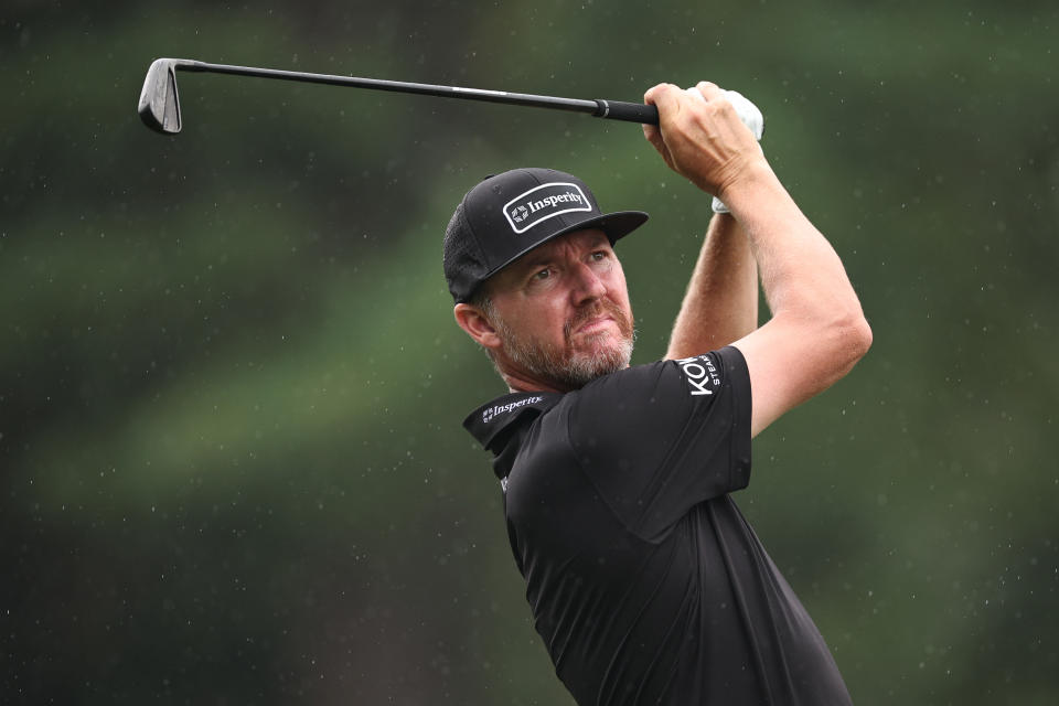 Jimmy Walker of the United States plays his shot from the 15th tee during the first round of the Wyndham Championship at Sedgefield Country Club on August 03, 2023 in Greensboro, North Carolina. (Photo by Jared C. Tilton/Getty Images)