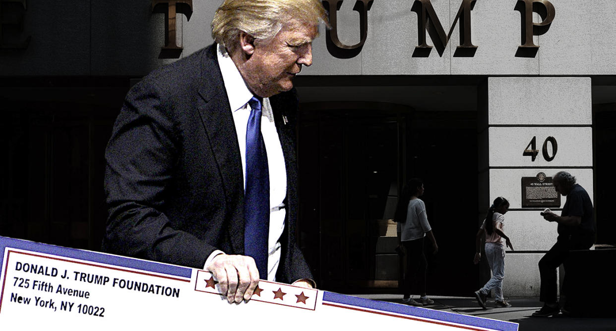 President Trump has agreed to dissolve his embattled charitable foundation. (Photo illustration: Yahoo News; photos: Rick Wilking/Reuters; Spencer Platt/Getty Images)